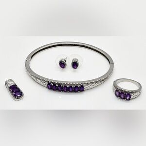 Stainless Steel and 6.25 tcw Amethyst Complete Jewelry Set | EUC